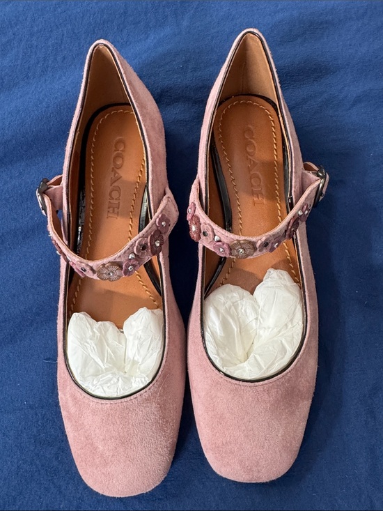 Coach Shoes - Coach Pink Suede Mary Jane Flats with Floral Strap